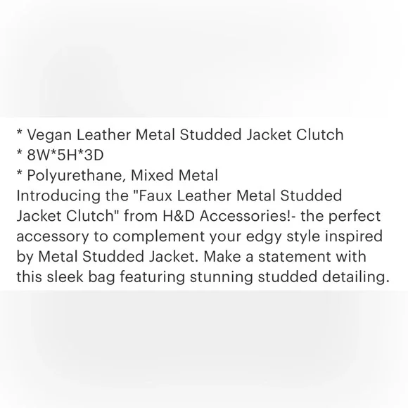 Faux Leather Studded Motto Jacket Clutch w/ Detachable Strap- Black NWT - Picture 6 of 7